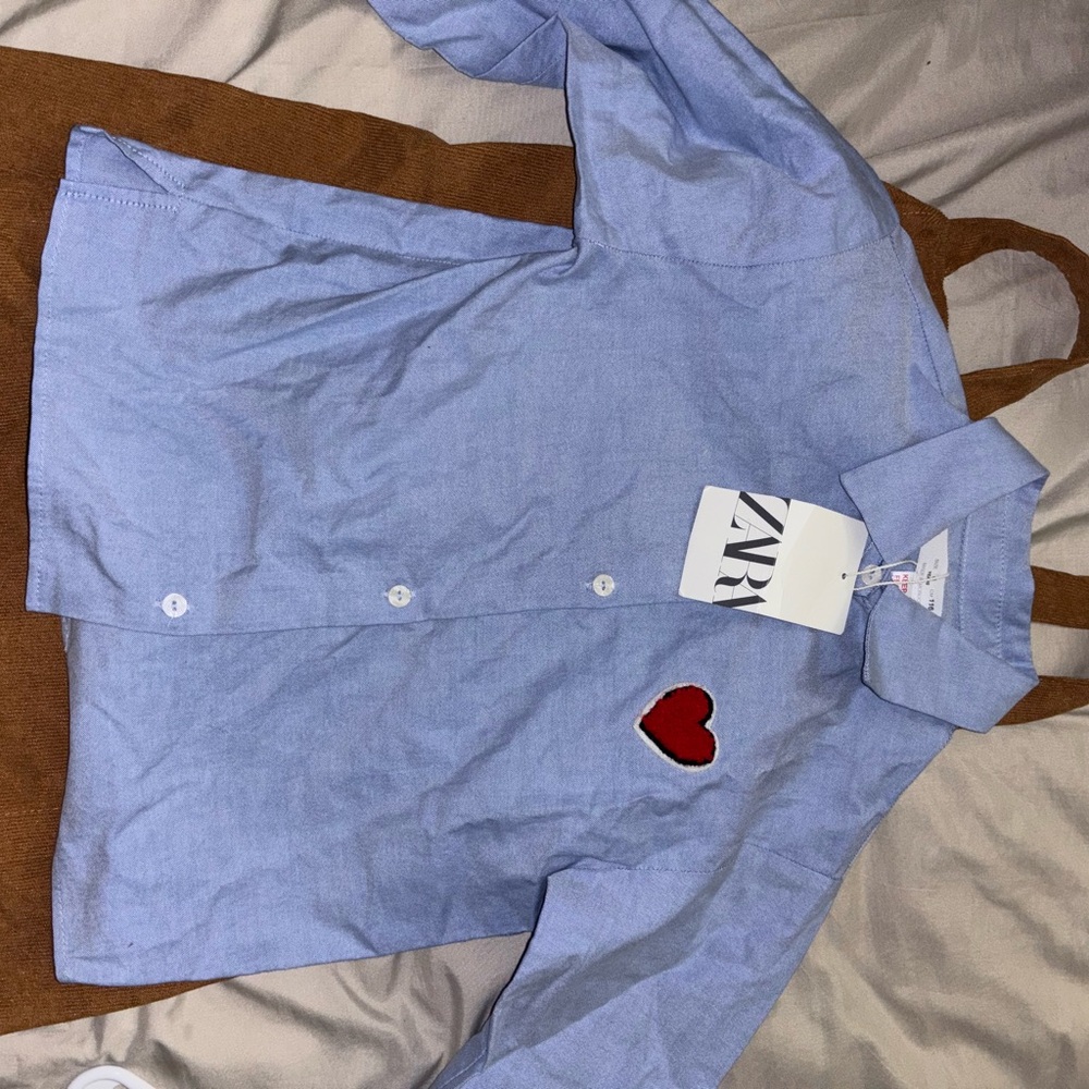 Zara Light Blue Shirt with Red Heart Detail